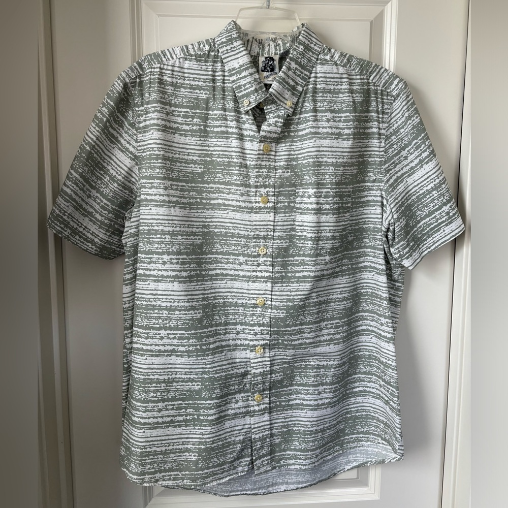 Kennington Button Down Short Sleeve Shirt, Moss Green & White, Size XL